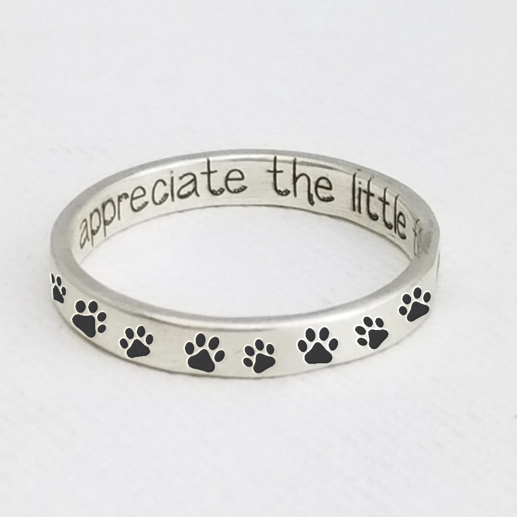 Sterling Silver Personalized Engraved Puppy Paw Print Ring