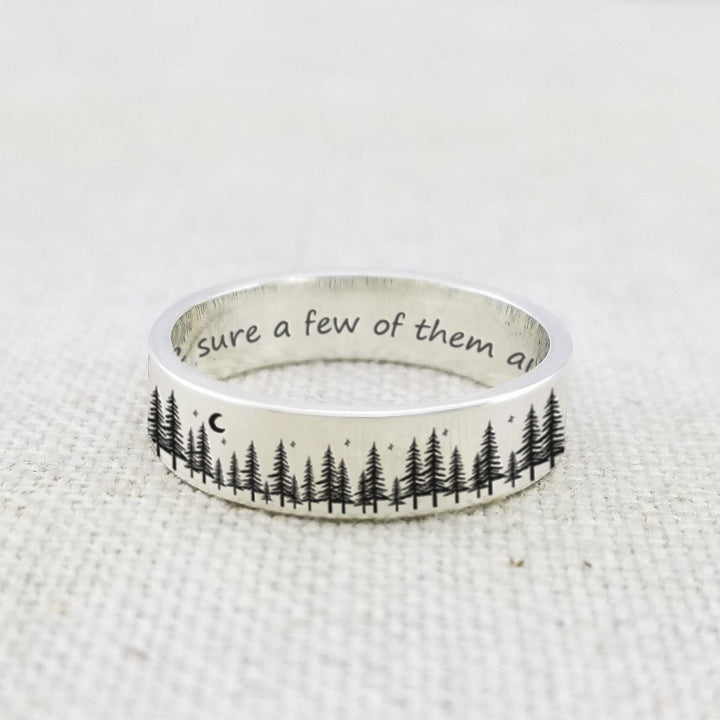 Sterling Silver Forest Tree Nature Ring Engraved with Of All the Paths You Take in Life Make Sure a Few of Them Are Dirt