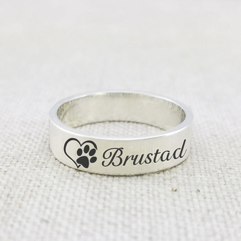 Sterling Silver Personalized Engraved Puppy Paw Print Ring