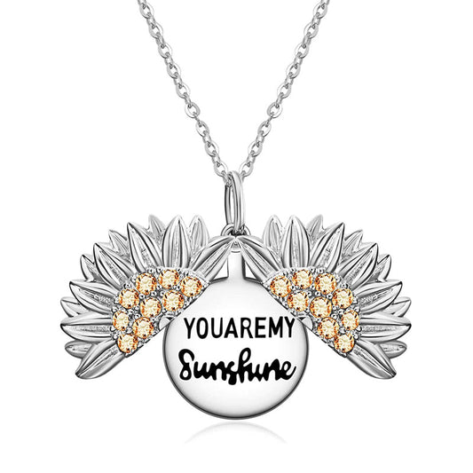 Sterling Silver Sunflower Pendant Necklace with Engraved Message