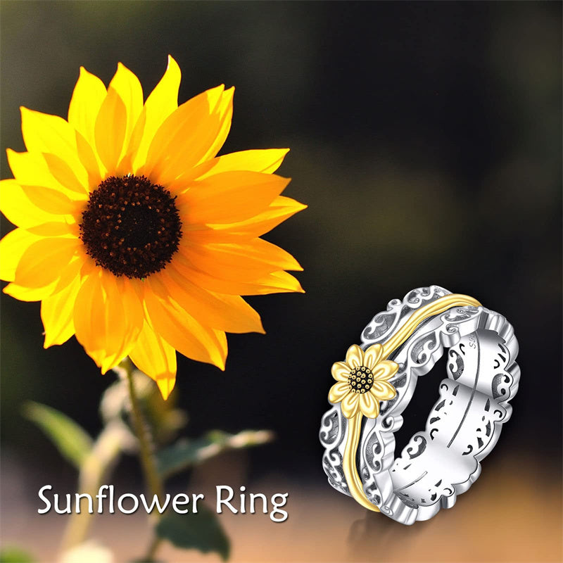 Sterling Silver Sunflower Cross Spinner Ring