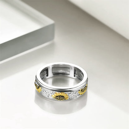 Sterling Silver Sunflower Anxiety Spinner Ring