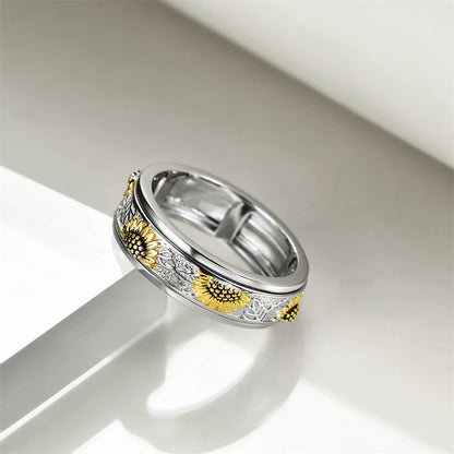 Sterling Silver Sunflower Anxiety Spinner Ring