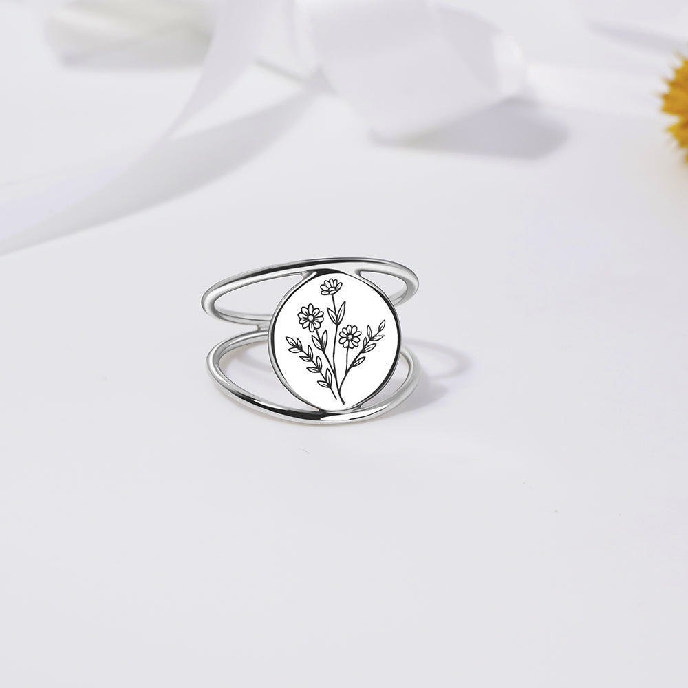 Sterling Silver Spring Wildflowers Nature Ring