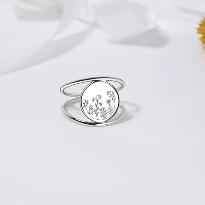 Sterling Silver Spring Wildflowers Nature Ring