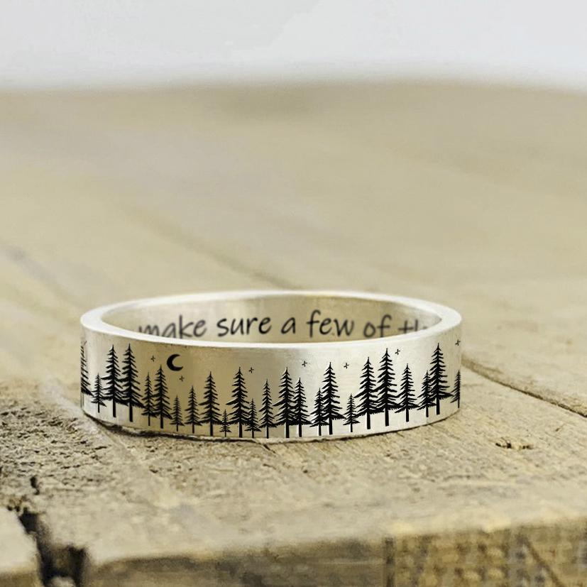 Sterling Silver Forest Tree Nature Ring Engraved with Of All the Paths You Take in Life Make Sure a Few of Them Are Dirt