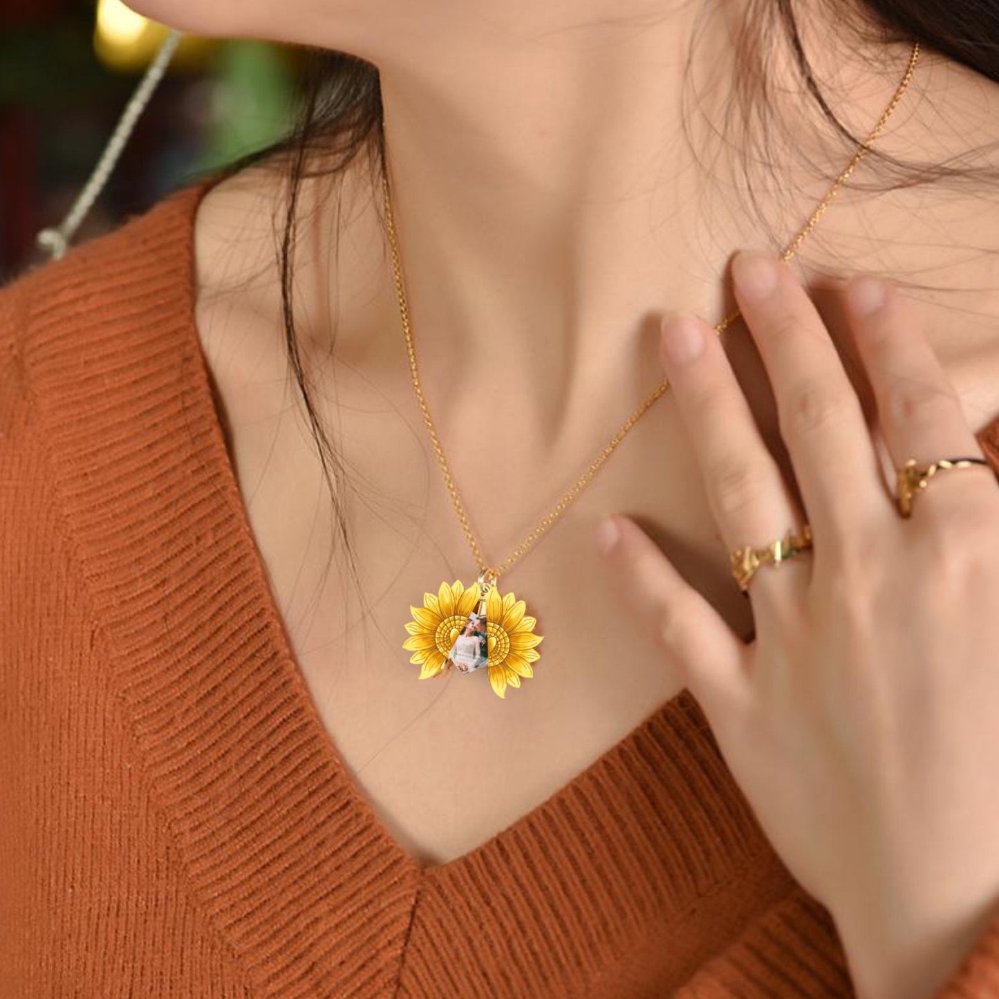 Sterling Silver Personalized Photo Sunflower Necklace